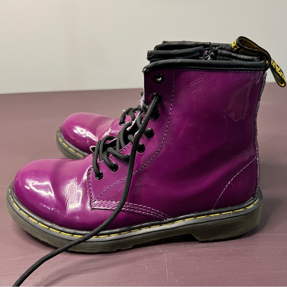 Dr. Martens 1460 Delaney Purple Boots Patent Leather Lace Up Side Zip - Picture 6 of 9